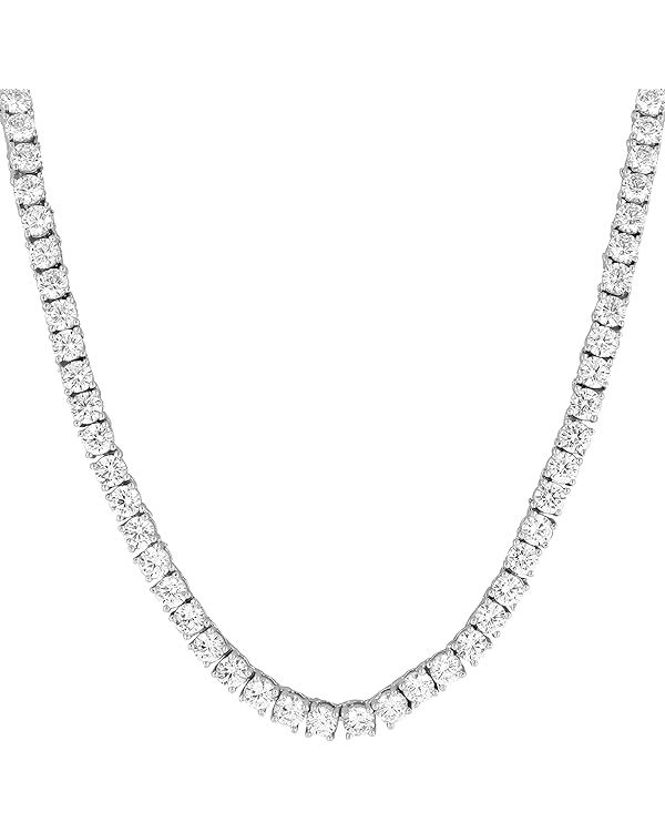 Unisex 4mm ANTI-TARNISH Real Solid 925 Sterling Silver Tennis Chain AAA CZ Stones One Row Choker ... | Amazon (US)