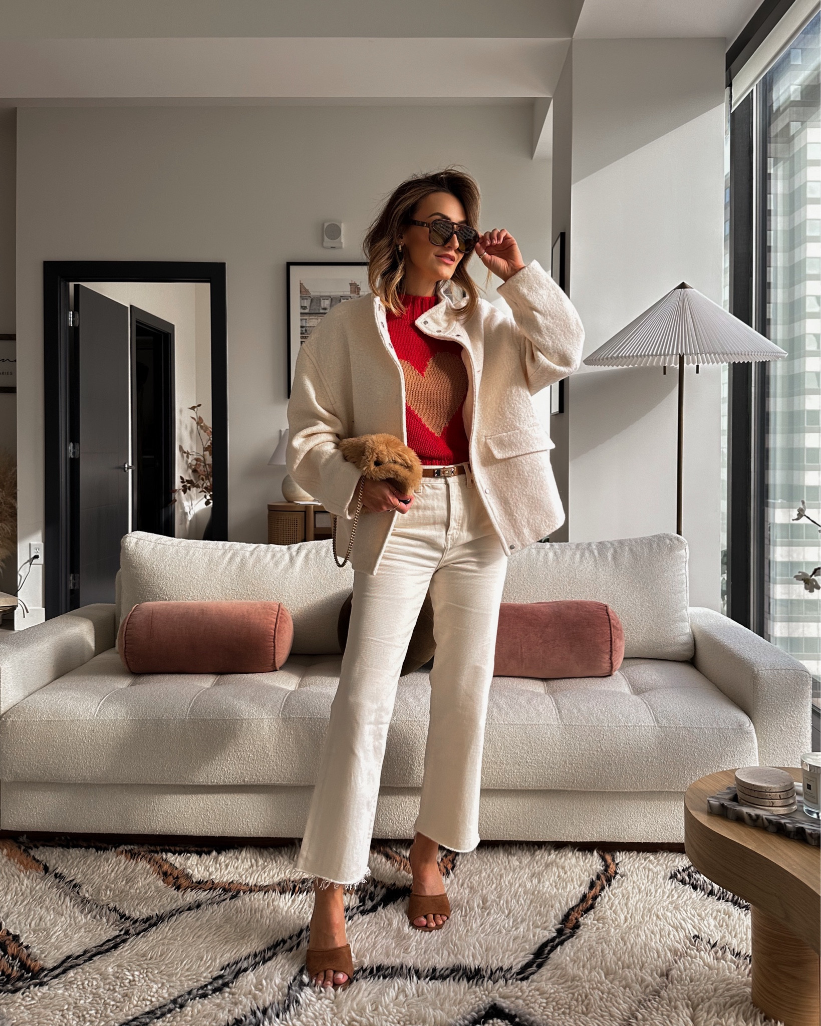 Valentine’s Day outfit idea for the neutral girl! Jeans slightly run big, wearing a 25. Jacket also, xs , sweater xs 
This is perfect for running errands or attending casual Valentine’s Day events during the day. 

#LTKSeasonal #LTKItBag #LTKStyleTip