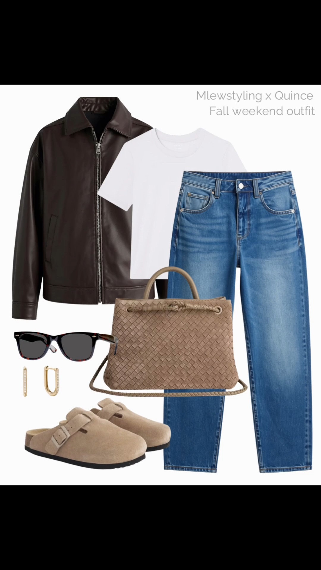 Fall weekend outfit with a brown leather bomber jacket 🍂

#QuincePartner @Quince 

Tags: elevated autumn outfit, white tee, barrel leg jeans, woven suede tote bag, suede clogs, gold earrings, quince sunglasses

#LTKcanada #LTKfall #LTKjeans