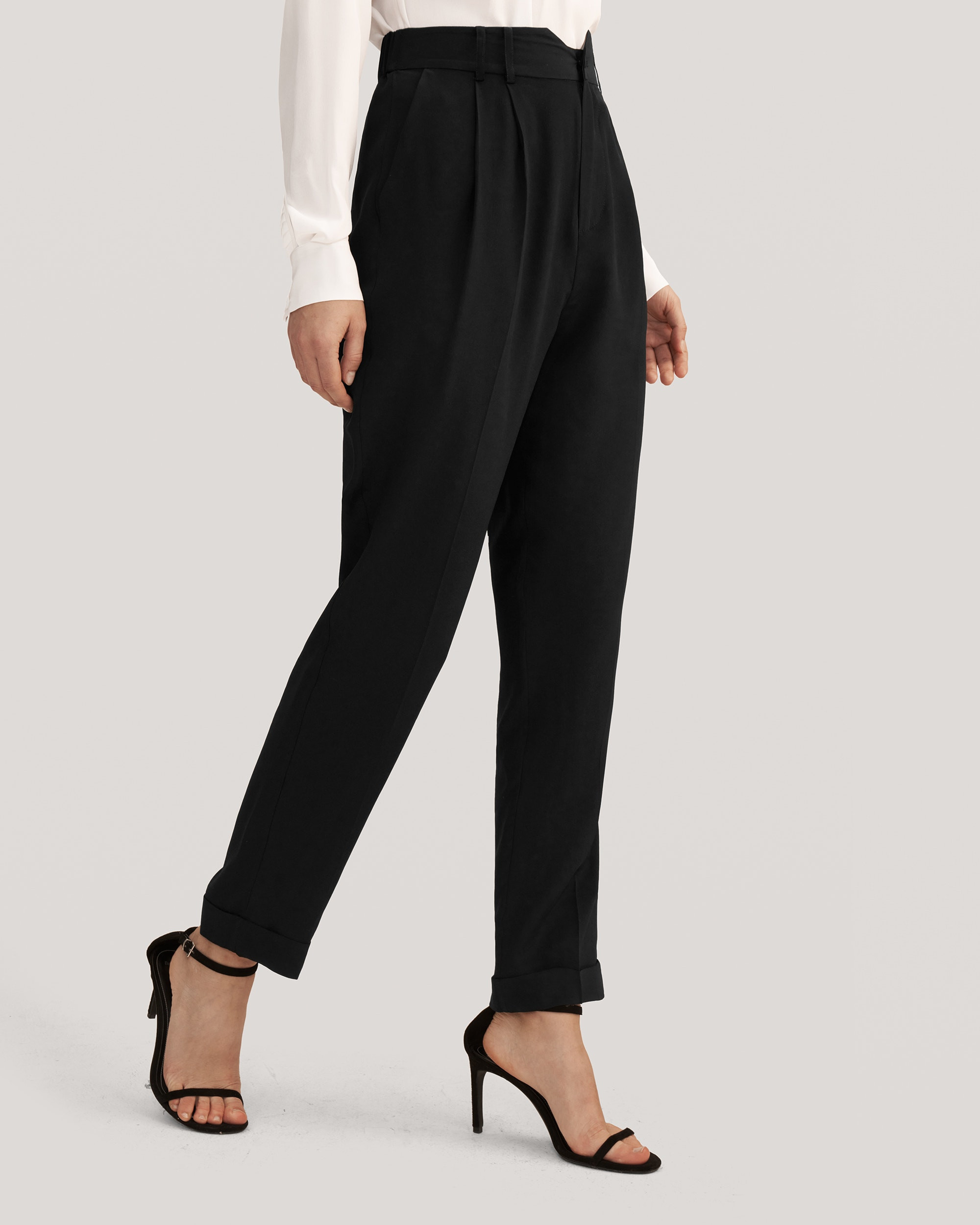 Women Tucked Tapered Silk Pants | LilySilk