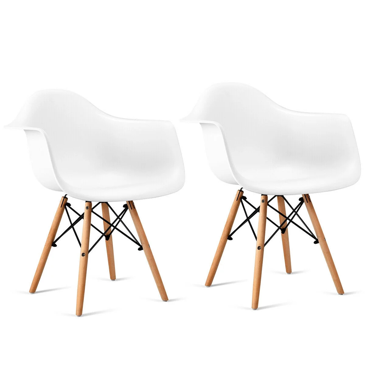 Costway Set of 2 Mid Century Modern Molded Dining Arm Side Chair Wood Legs White New | Walmart (US)