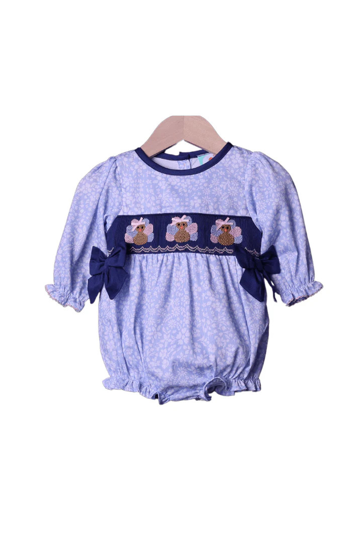 Smocked Navy Blue Floral Turkey Bubble | The Smocked Flamingo