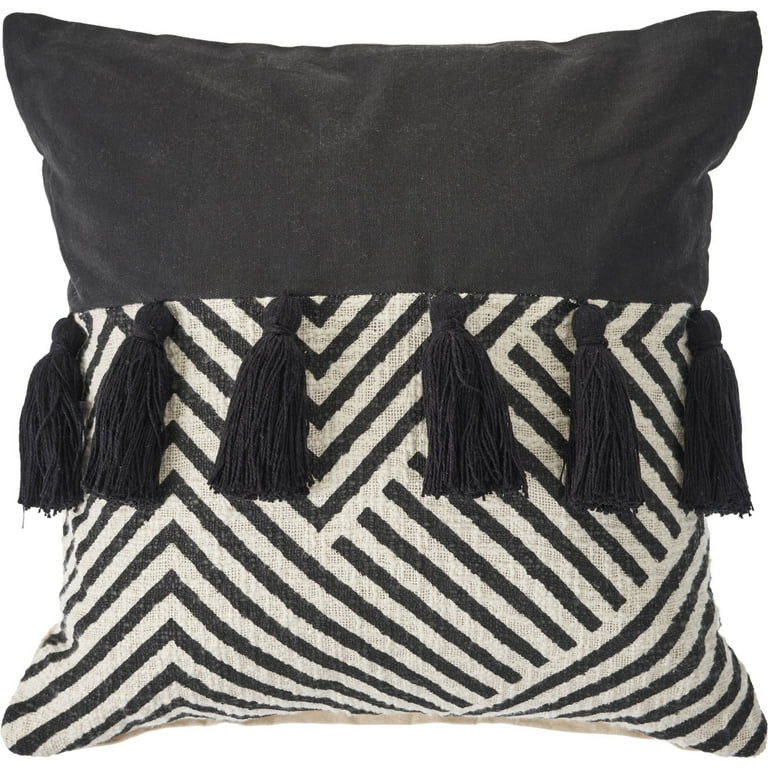 LR Home Tassel Geometric Stripe Chevron Throw Pillow, Black / White, 20" Square, Count per Pack 1... | Walmart (US)