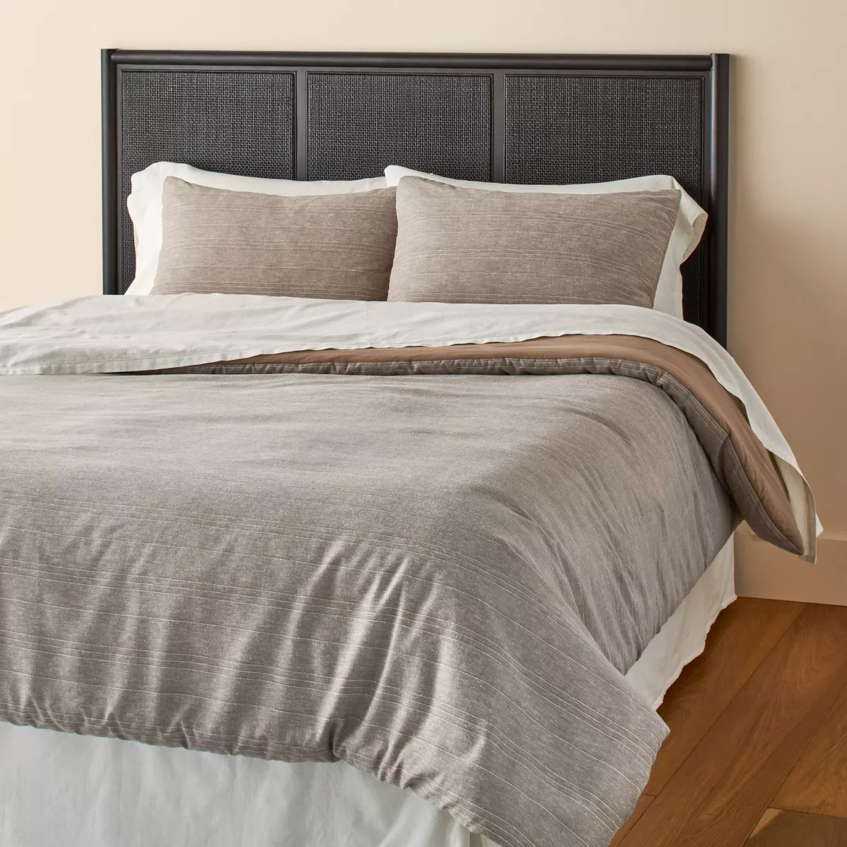 3pc Heathered Stripe Duvet Cover Bedding Set Brown - Hearth & Hand™ with Magnolia | Target
