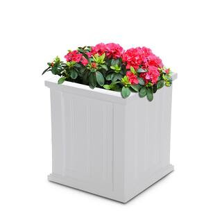 Mayne Self-Watering Cape Cod 16 in. Square White Plastic Planter 4837-W - The Home Depot | The Home Depot
