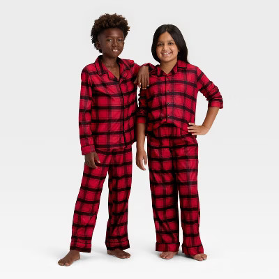 Kids' Plaid Long Sleeve Shirt and Pants Holiday Matching Family Pajama Set - Wondershop™ Red/Bl... | Target
