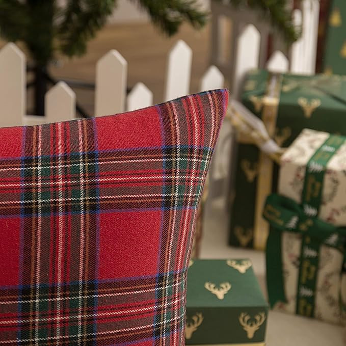 AQOTHES Pack of 2 Christmas Plaid Decorative Throw Pillow Covers Scottish Tartan Cushion Case for... | Amazon (US)