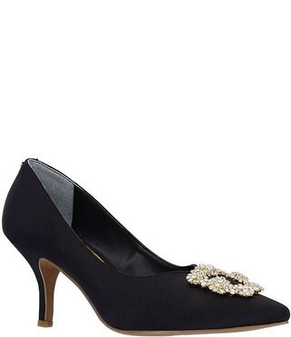 Ezara Satin Brooch Ornamented Dress Pumps | Dillard's