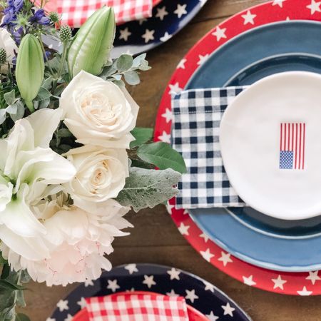STARS & STRIPES FOREVER! It's so simple to dress up your dinner table and make your family smile doing it! Setting your table isn't the hard part, it's sitting down as a family and eating together. Don't let the days and years slip away from y'all. Take the time... When I set my table, my family knows something special is about to happen, conversations + memories are about to be made! ❤️🤍💙

#LTKfamily #LTKhome