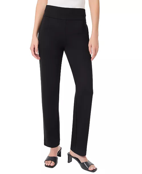 Women's Pull On High Double Wide Waistband Straight Leg Pants | Macy's