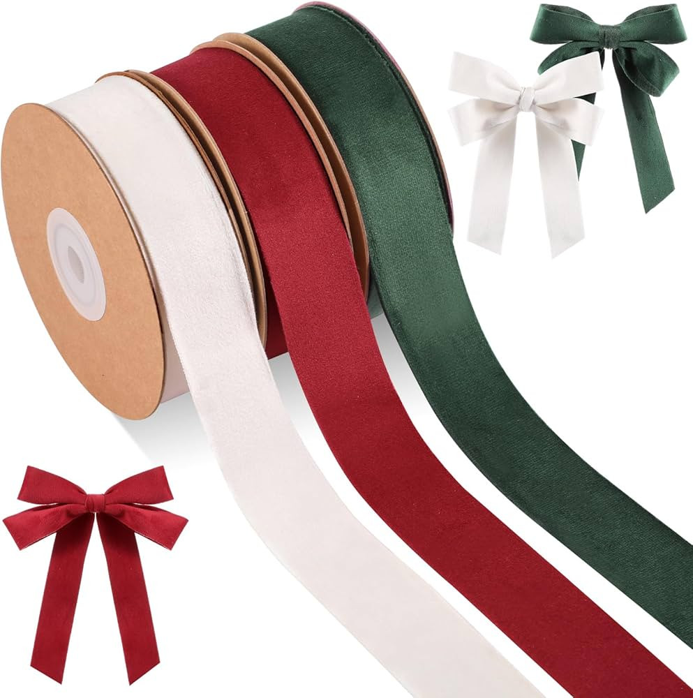 Riceshoot Christmas Velvet Ribbons 30 Yard Christmas Thin Ribbon Velvet Ribbon for Christmas Bow ... | Amazon (US)
