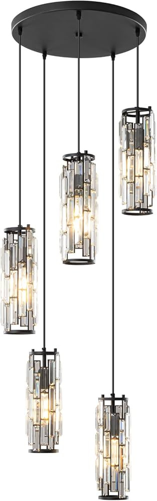 LMQNINE Pendant Light Black Modern Crystal Chandeliers 5-Light | Amazon (US)