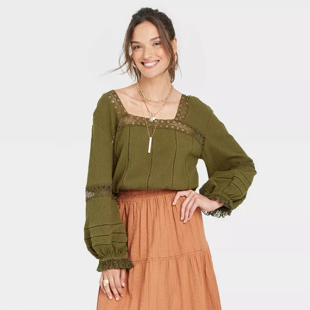 Women's Balloon Long Sleeve Cropped Blouse - Universal Thread™ | Target
