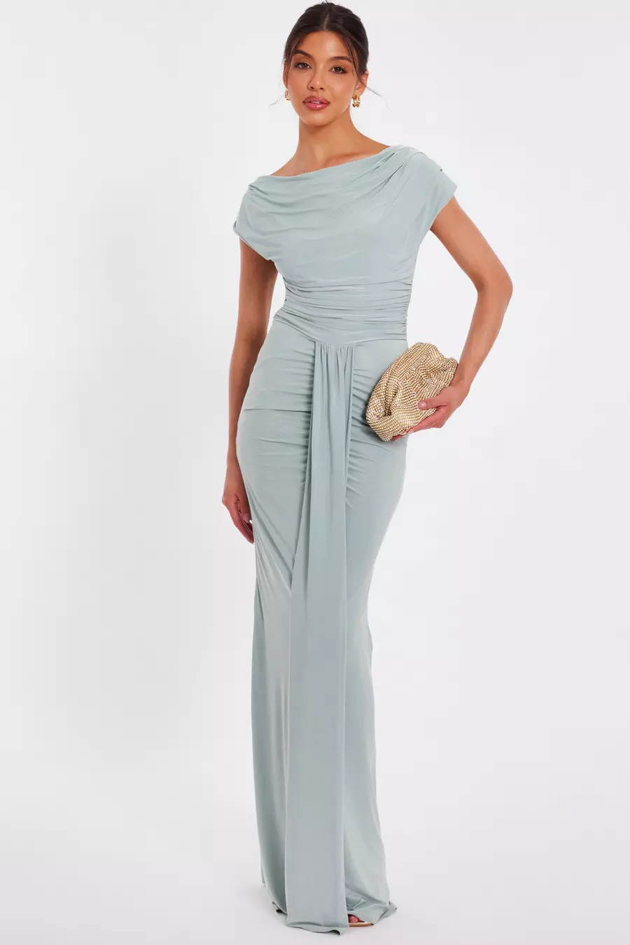 Sage Drape Front Maxi Dress | Quiz Clothing