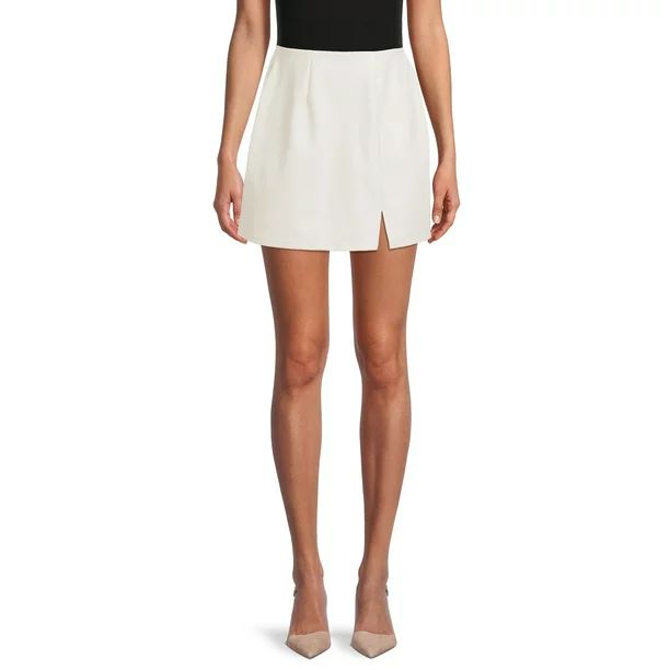 Madden NYC Juniors' Faux Leather Mini Skirt with Slit | Walmart (US)