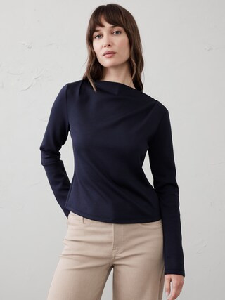 Soft Touch Scuba Pleated Boat-Neck Top | Banana Republic Factory | Banana Republic Factory