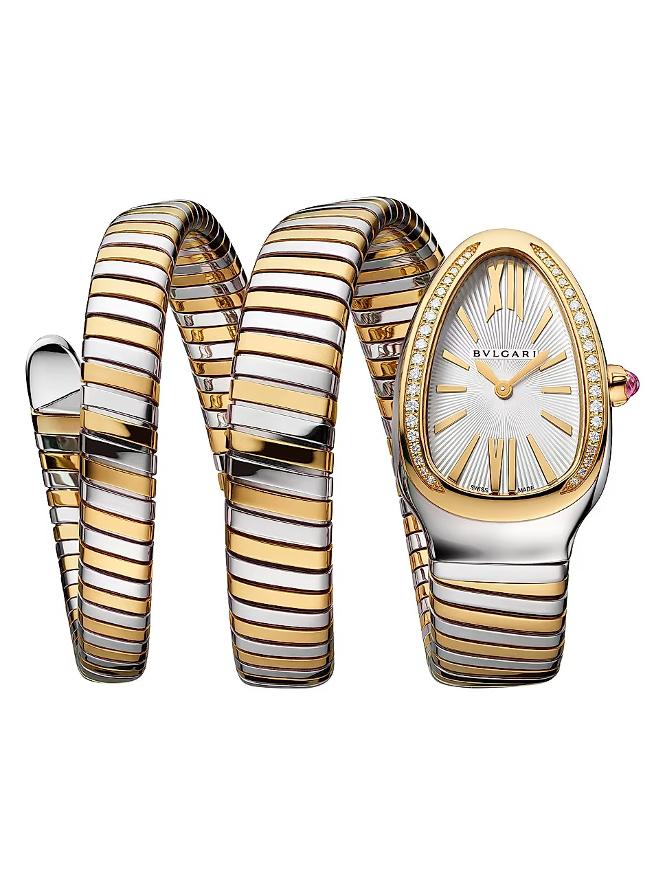 Serpenti Tubogas Stainless Steel, 18K Yellow Gold & 0.293 TCW Diamond Double-Wrap Watch/35MM | Saks Fifth Avenue
