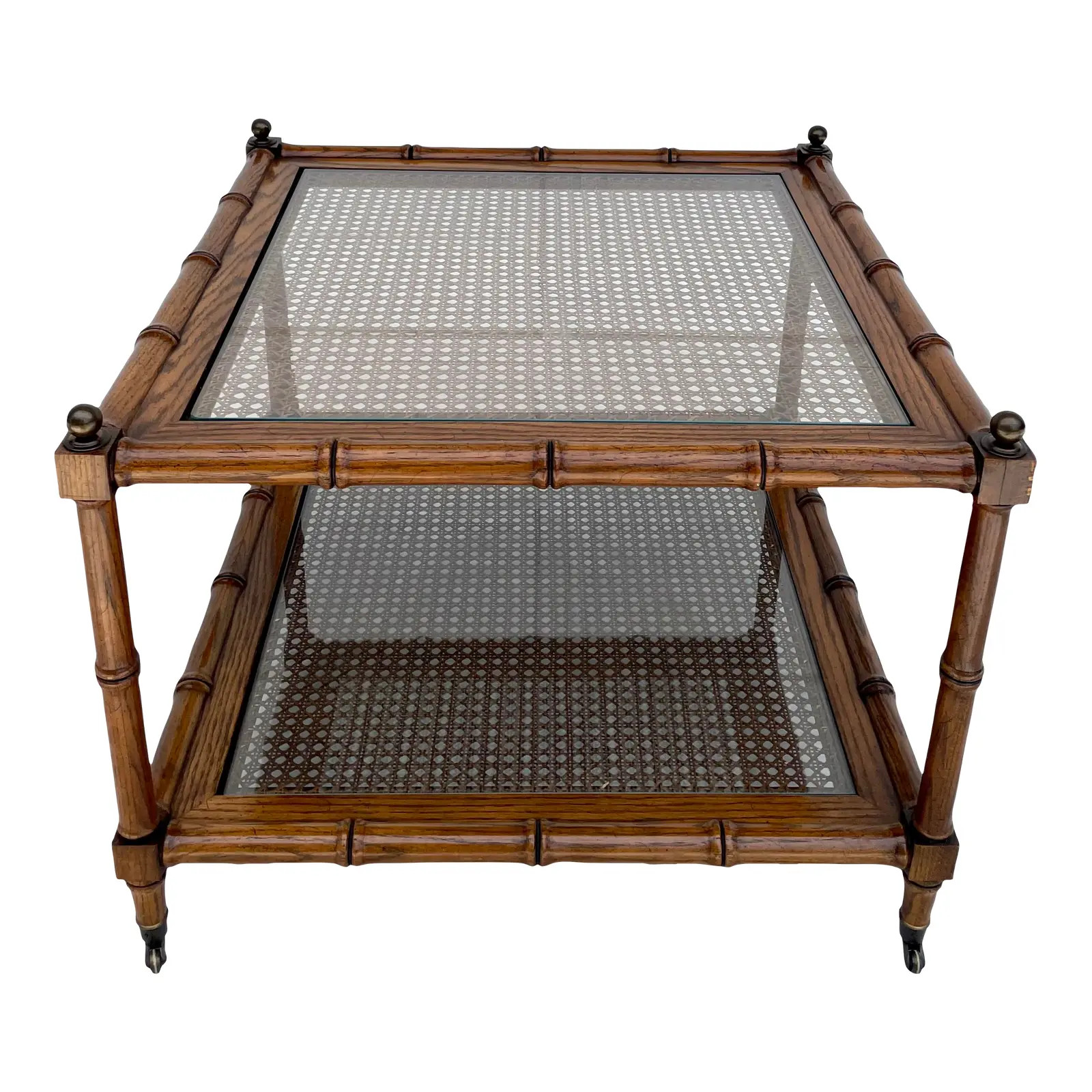 Chippendale Brandt Faux Bamboo and Cane Side Coffee Table | Chairish