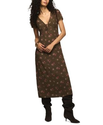 Lucky Brand Women's Simone Embroidered Floral A-Line Midi Dress - Olive Floral | Macy's