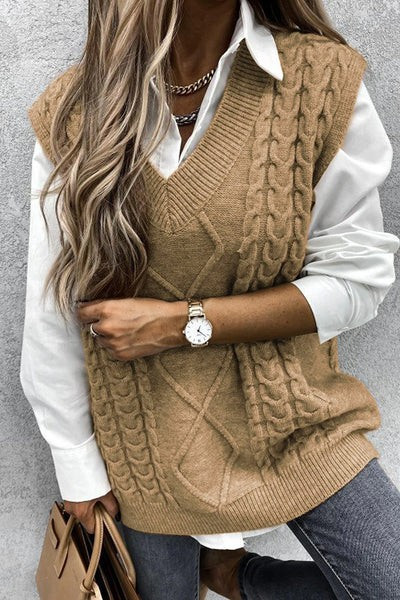 In The Clouds Cable Knit V Neck Sweater Vest | Cupshe US