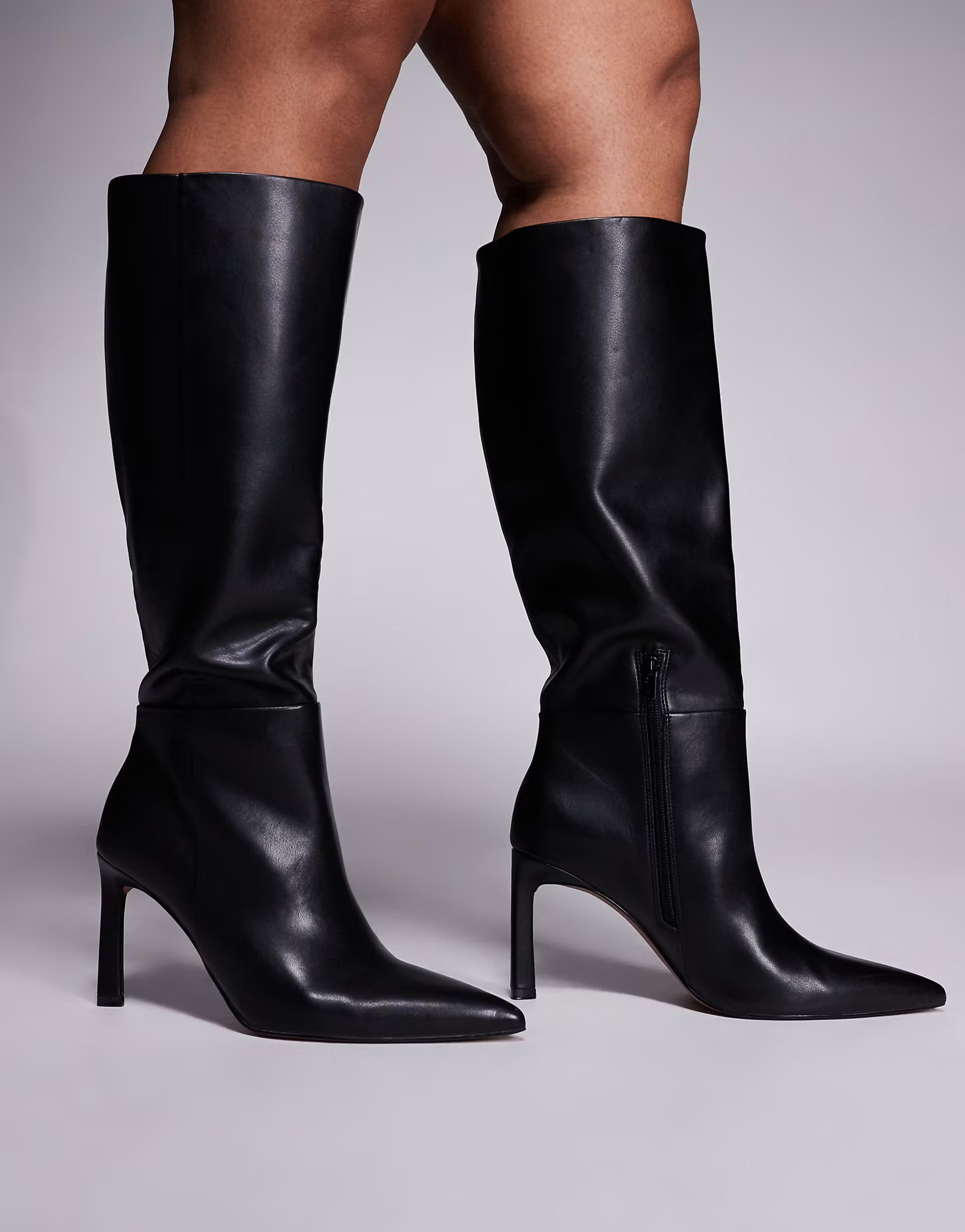 ASOS DESIGN Curve Charmed heeled knee boots in black | ASOS (Global)