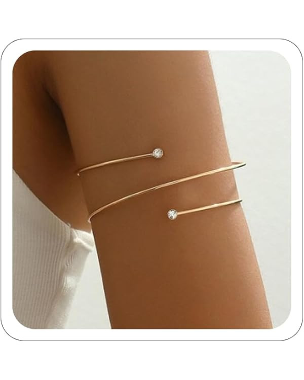 Gold Arm Cuff for Women Minimalist Silver Copper Material Upper Arm Cuff Arm Chain Open Chunky Ba... | Amazon (US)