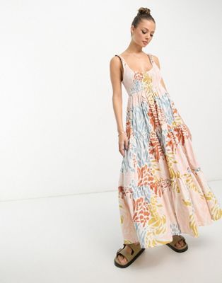 ASOS DESIGN shirred maxi sundress with tiers in abstract print | ASOS (Global)