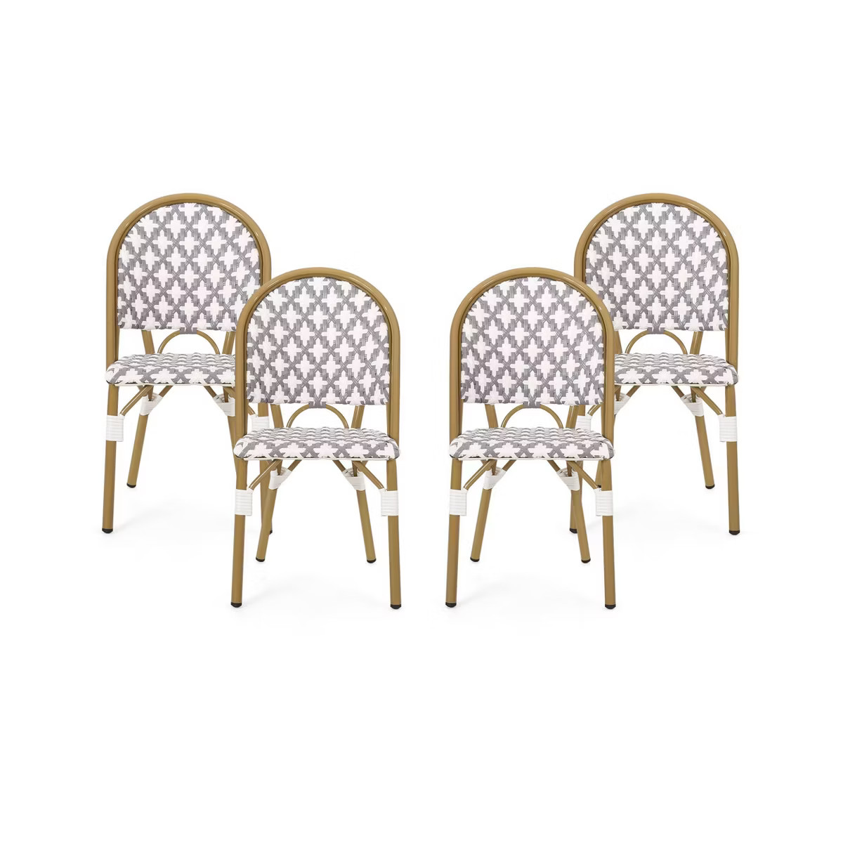 Louna 4pk Outdoor French Bistro Chairs - Gray/White/Bamboo - Christopher Knight Home | Target