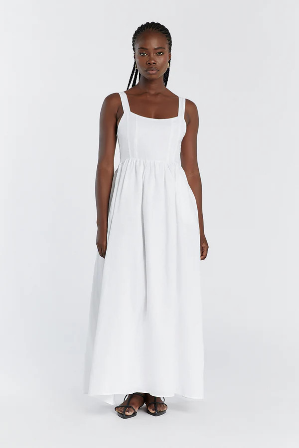 SPENCER WHITE LINEN MIDI DRESS | DISSH