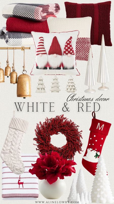 White and red Christmas decor, Christmas pillows and throws, Christmas stockings, garlands, Christmas candles. 

#LTKhome #LTKHoliday #LTKparties