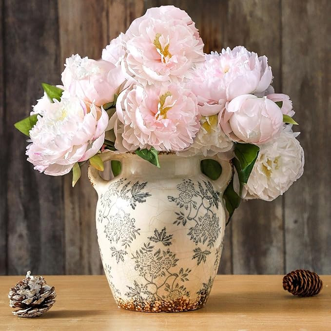 Enra Vintage vase with Handle,Blue and White Ceramic Decorative Flower vase, Chinoiserie Floral V... | Amazon (US)