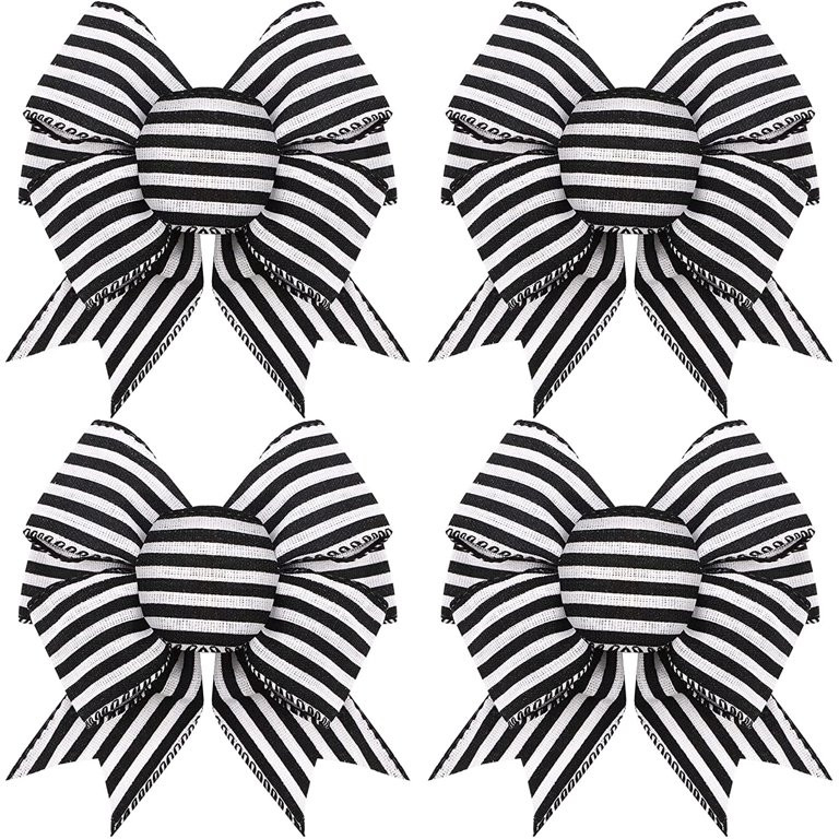 4 Pieces Christmas Stripe Wreath Bow Black and White Burlap Stripe Bow Gingham Craft Bows Tree De... | Walmart (US)