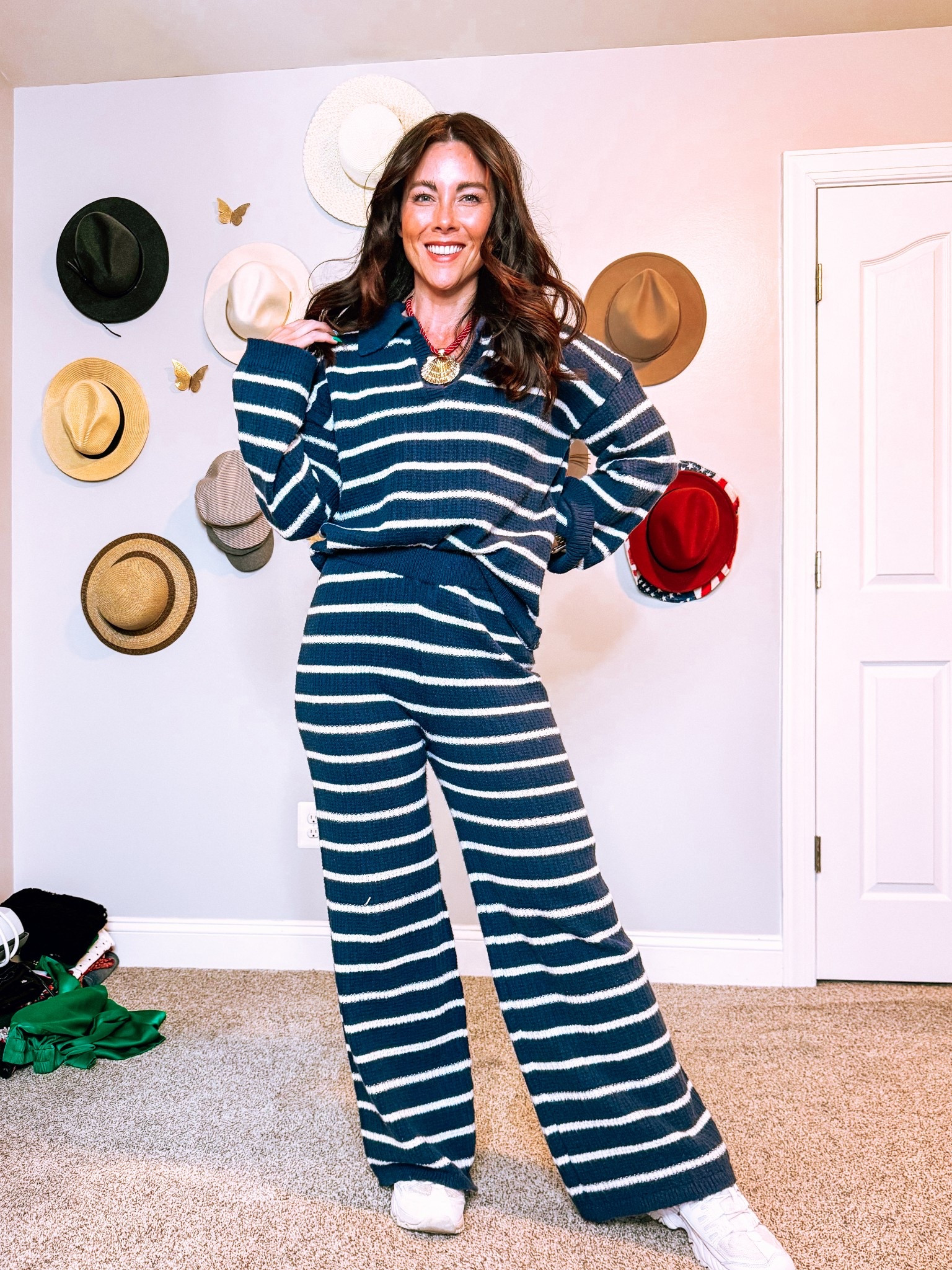 Cozy nautical trendy lounge set from Amazon. Perfect as a set or separates. SO soft, not itchy at all, and doesn’t pill in the wash. I’m in a medium and it’s a little oversized so I also got it in small - because for this price, why not!! 

#LTKSaleAlert #LTKFindsUnder50 #LTKStyleTip