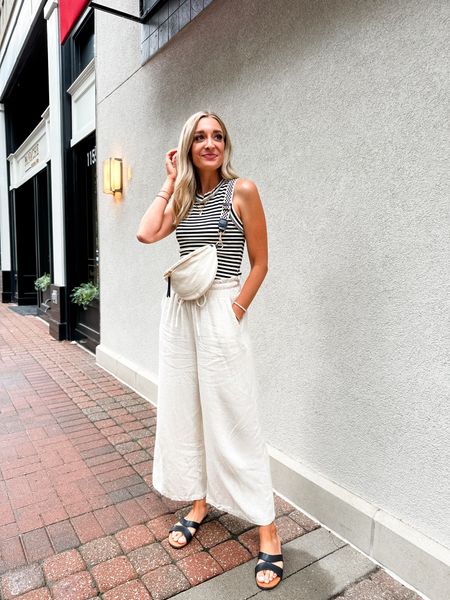 These linen pants for summer are EVERYTHING! So comfy to wear for a day of travel or running errands and cozy enough to take a nap in! 
Wearing size medium and they are perfect! Bag is from Target and tank is from a local boutique. 
Amazon finds
Amazon style
Casual summer outfits 