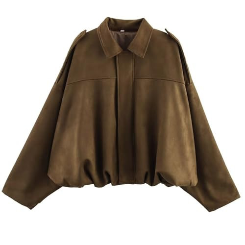 Women's Faux Suede Bomber Jacket Oversized Pilot Coats Fall Lapel Zip Up Motorcycle Streetwear Ou... | Amazon (US)