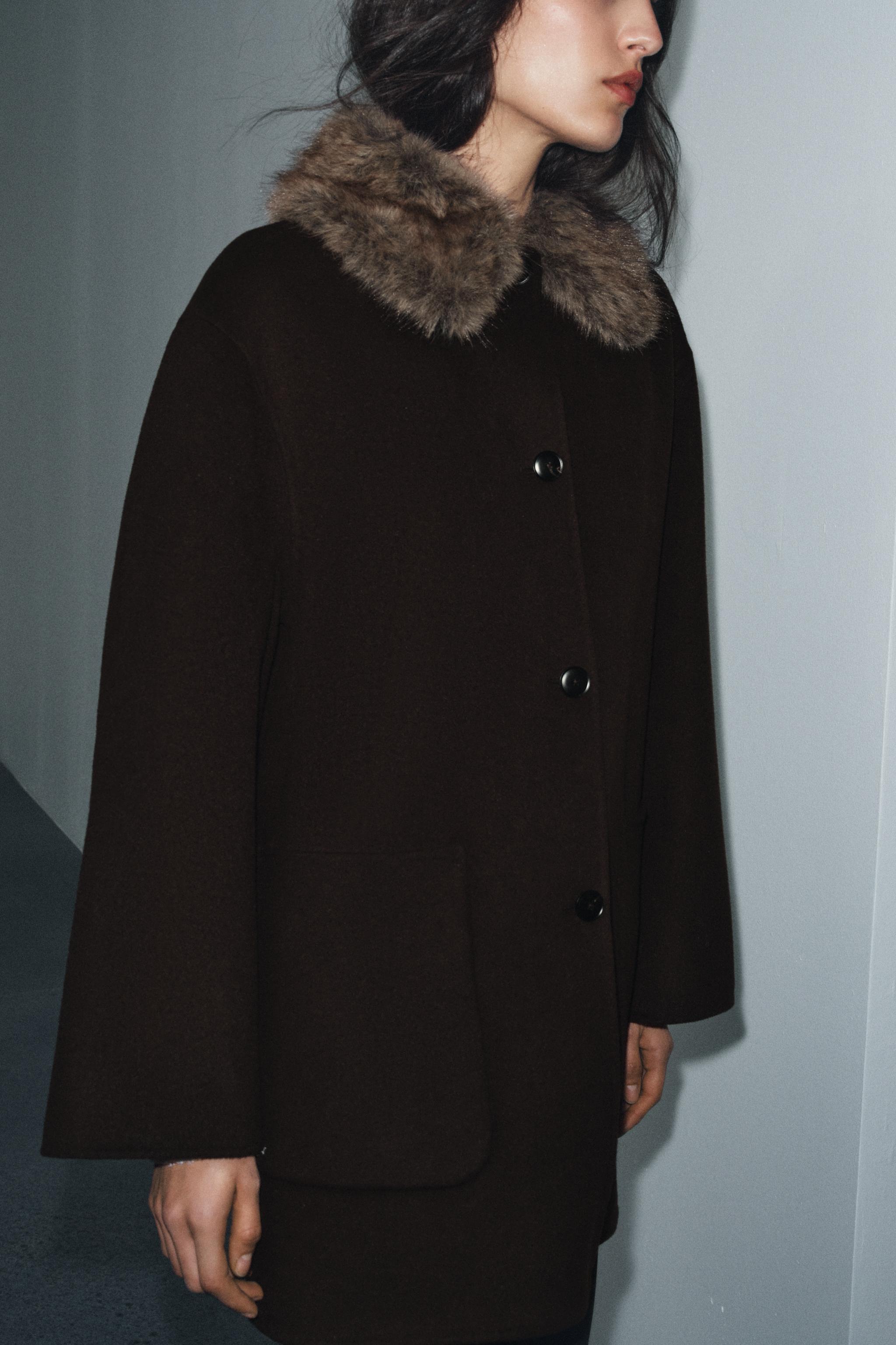 WOOL COAT WITH FAUX FUR COLLAR ZW COLLECTION | Zara UK