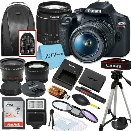 Canon EOS Rebel T7 DSLR Camera Bundle with 18-55mm Zoom Lens, SanDisk 64GB Memory Card, Tripod, Backpack and ZeeTech Accessory (International Version) | Walmart (US)
