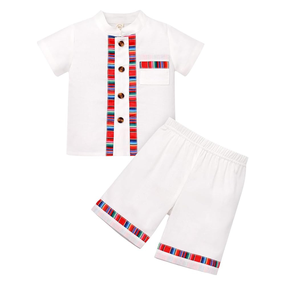 IWEMEK 2PCS Baby Boys Mexican Outfit Short Sleeve Embroidery Fiesta Shirt and Shorts Set Kids Cin... | Amazon (US)