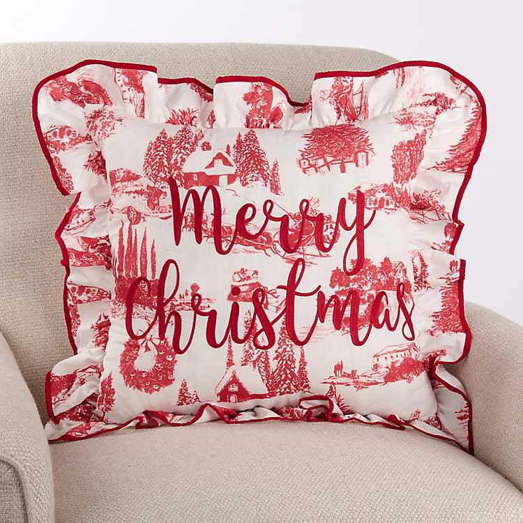 Red Toile Merry Christmas Pillow | Kirklands
