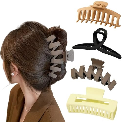 LSLCQW "4-Piece Women's Hair Claw Clips - Rectangle Shape, Fashionable & Colorful Styling Jaw Clips - Ideal for Thick Hair (Large Size) - 4 Color Options" | Amazon (US)