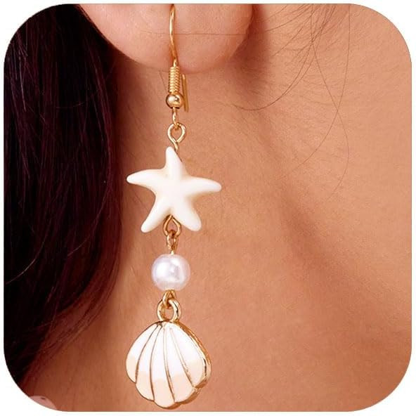Starfish Seashell Drop Earrings for Women Conch Sea Shell Earrings Ocean Dangle Earrings Summer V... | Amazon (US)
