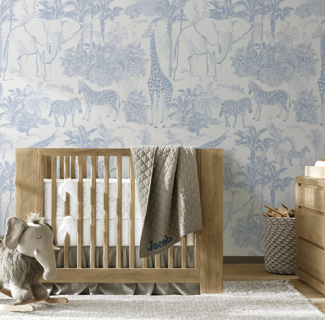 Vintage Safari Animals Self-adhesive Removable Wallpaper, Peel & Stick Fabric Wallpaper for Kid's... | Etsy (US)