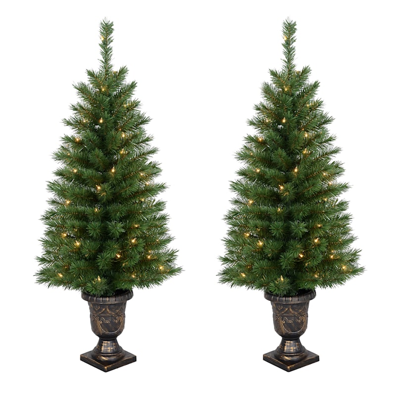 (A39) Set of 2 Pre-Lit Porch Christmas Tree, 4' | At Home