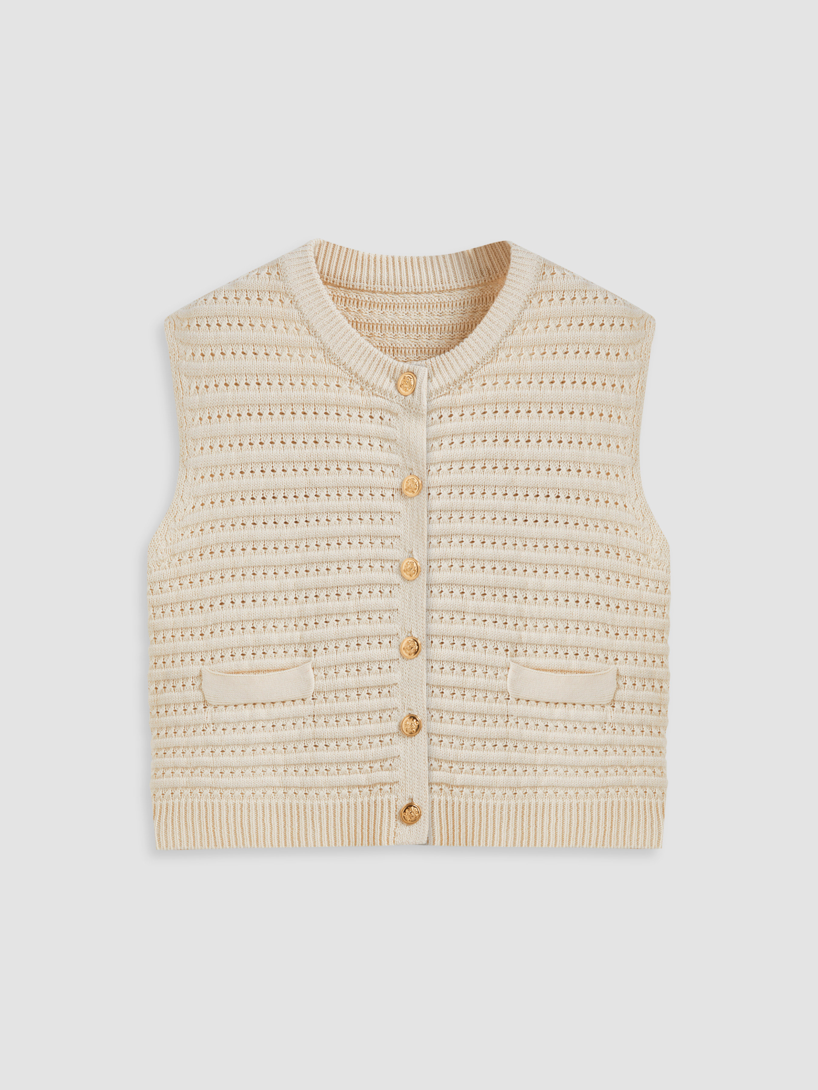 Sweater Vest Knit Fabric Knitted Round Neckline Solid Button Crop Vest For Daily Casual School | Cider