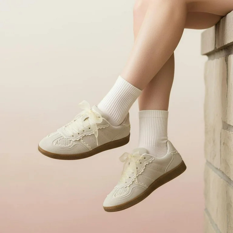 Cushionaire Belinda Women’s Lace Detail Casual Sneakers – Elegant Ribbon Lace-Up Summer Shoes... | Walmart (US)