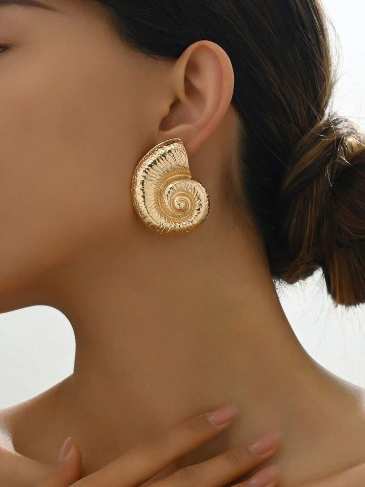 1pair Seashell Stud Earrings, Oceanic Style Statement Large Ear Jewelries, Bohemian Beach Holiday... | SHEIN
