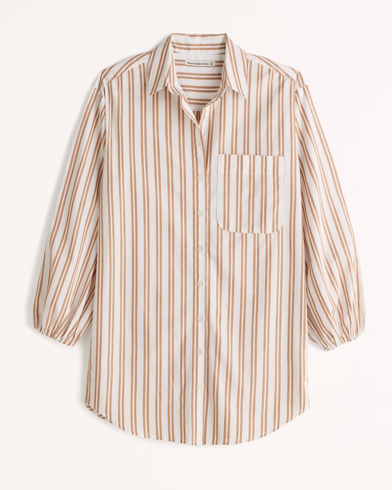 Long-Sleeve Poplin Puff Sleeve Shirt Dress | Abercrombie & Fitch (US)