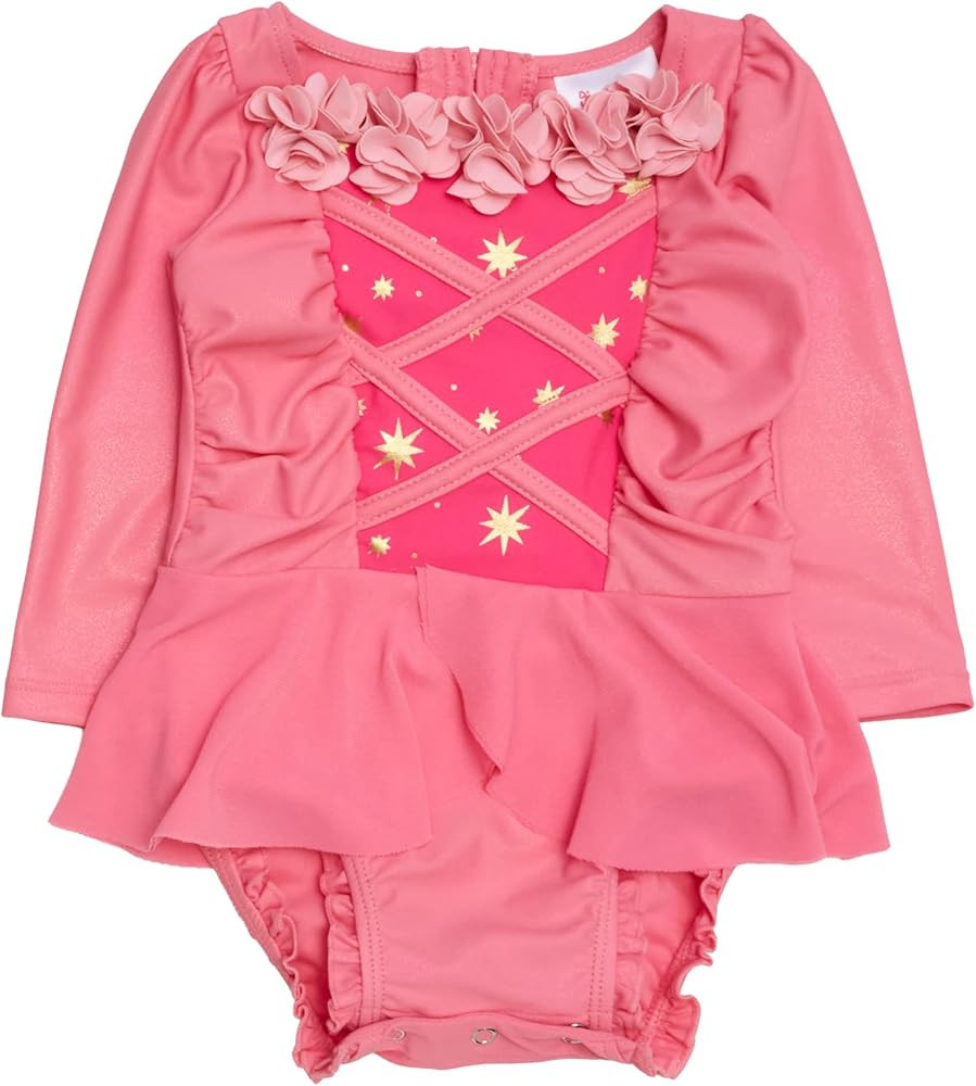 RuffleButts Baby Girls UPF50+ Princess Dress-Up Long Sleeve One Piece Swimsuit | Amazon (US)