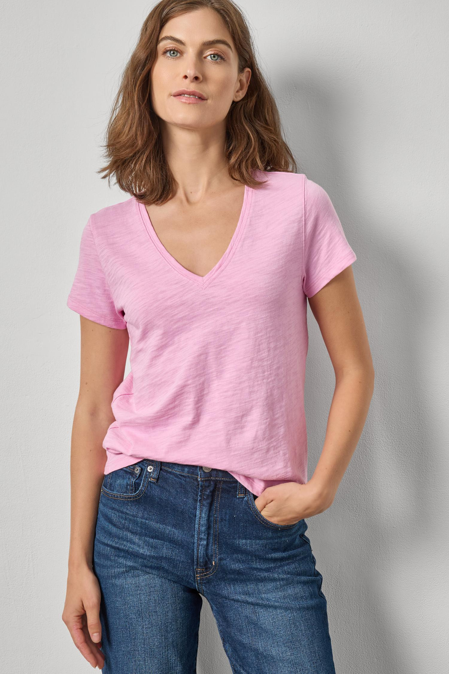 Short Sleeve Back Seam V-Neck | Lilla P