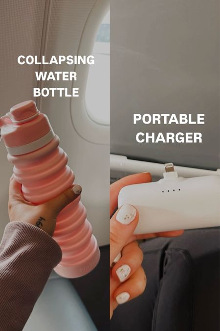 Travel essentials I love! Collapsing water bottle that goes down fairly small — perfect for flights and for Disney with a clip for your bag! Also having a recharging portable phone charger that is small both super affordable and travel must haves for me! 

#LTKfindsunder50 #LTKsalealert #LTKtravel